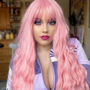 Pink Cotton Candy Natural Looking Wavy 22 Inch Wig